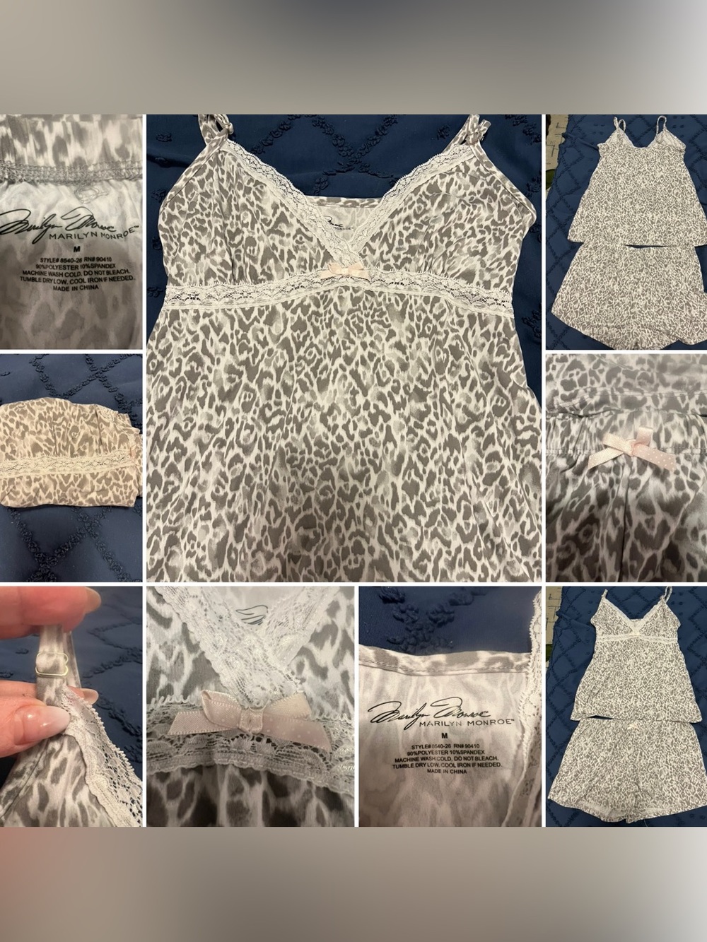 Marilyn Monroe Cami & Shorts Set (NWOT) White Grey Animal Print, Size Medium